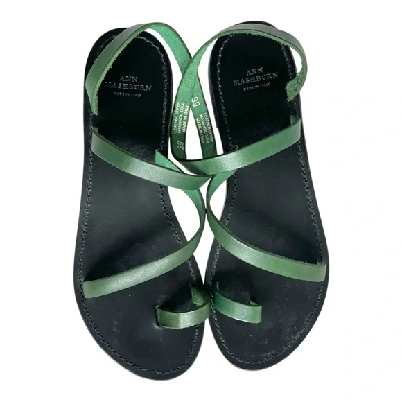 Ann Mashburn Green Leather Diagonal Strap Sandal - Picture 2 of 4